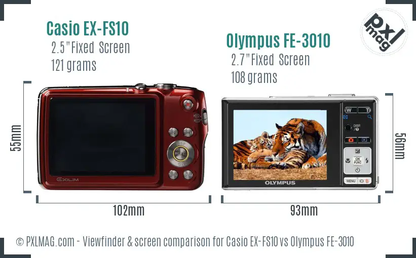 Casio EX-FS10 vs Olympus FE-3010 Screen and Viewfinder comparison