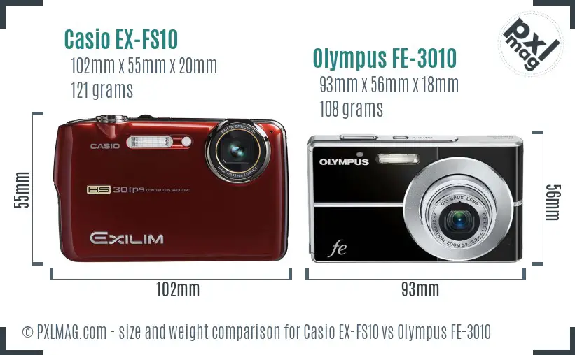 Casio EX-FS10 vs Olympus FE-3010 size comparison