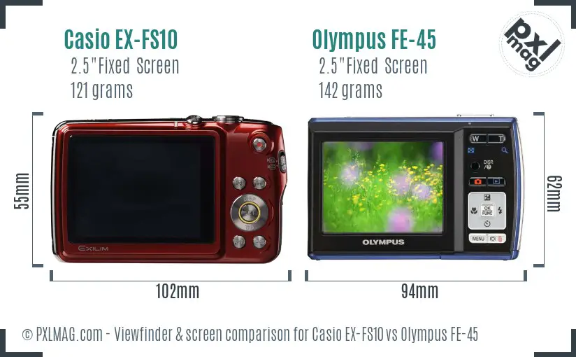 Casio EX-FS10 vs Olympus FE-45 Screen and Viewfinder comparison