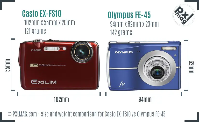 Casio EX-FS10 vs Olympus FE-45 size comparison