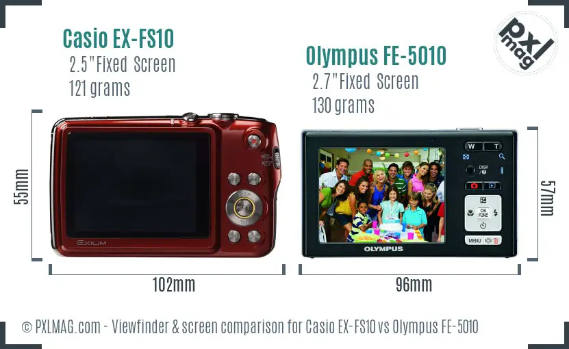 Casio EX-FS10 vs Olympus FE-5010 Screen and Viewfinder comparison