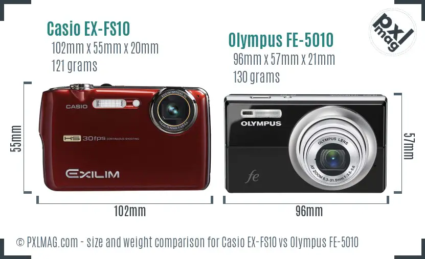 Casio EX-FS10 vs Olympus FE-5010 size comparison