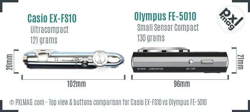 Casio EX-FS10 vs Olympus FE-5010 top view buttons comparison