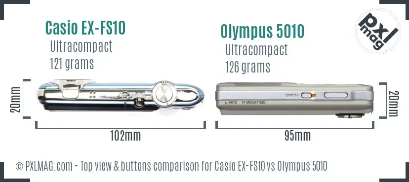Casio EX-FS10 vs Olympus 5010 top view buttons comparison