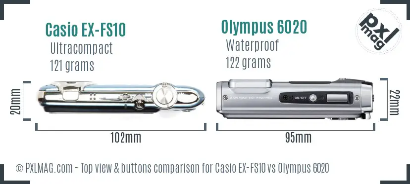 Casio EX-FS10 vs Olympus 6020 top view buttons comparison