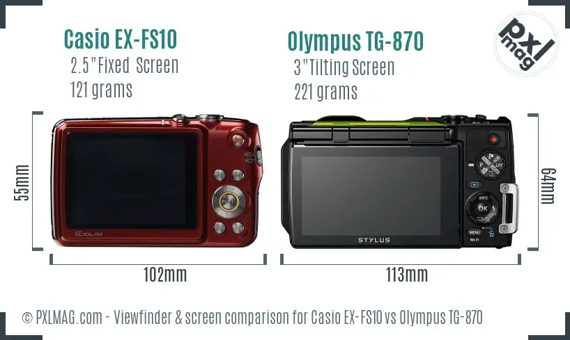 Casio EX-FS10 vs Olympus TG-870 Screen and Viewfinder comparison
