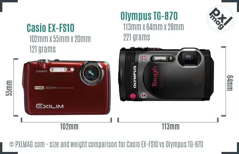 Casio EX-FS10 vs Olympus TG-870 size comparison