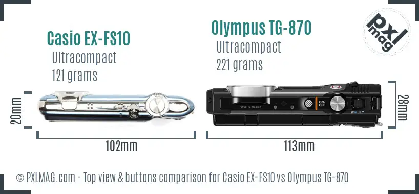 Casio EX-FS10 vs Olympus TG-870 top view buttons comparison