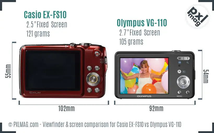 Casio EX-FS10 vs Olympus VG-110 Screen and Viewfinder comparison