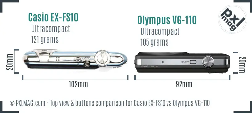 Casio EX-FS10 vs Olympus VG-110 top view buttons comparison