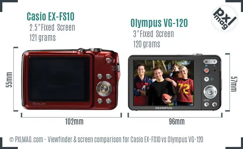 Casio EX-FS10 vs Olympus VG-120 Screen and Viewfinder comparison