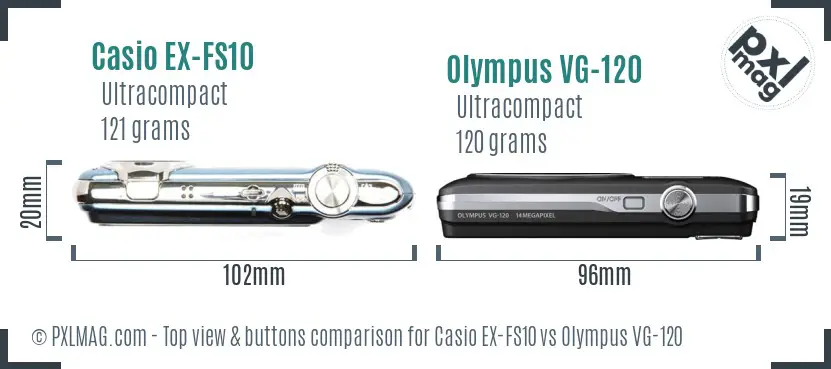 Casio EX-FS10 vs Olympus VG-120 top view buttons comparison