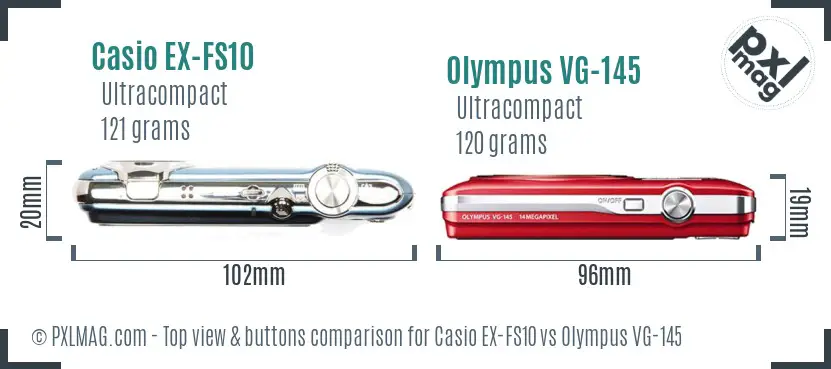 Casio EX-FS10 vs Olympus VG-145 top view buttons comparison