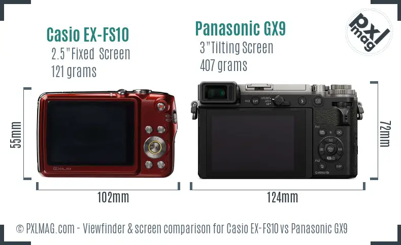 Casio EX-FS10 vs Panasonic GX9 Screen and Viewfinder comparison