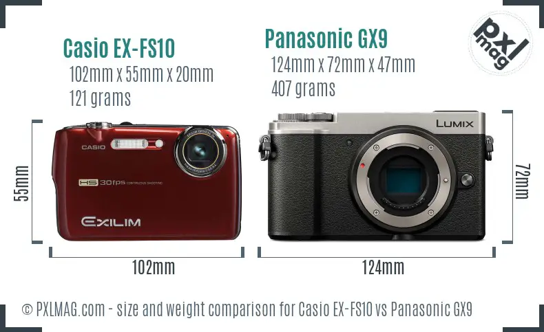Casio EX-FS10 vs Panasonic GX9 size comparison