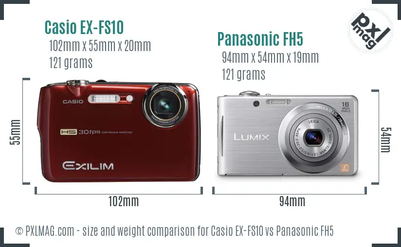 Casio EX-FS10 vs Panasonic FH5 size comparison