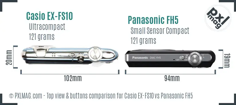 Casio EX-FS10 vs Panasonic FH5 top view buttons comparison