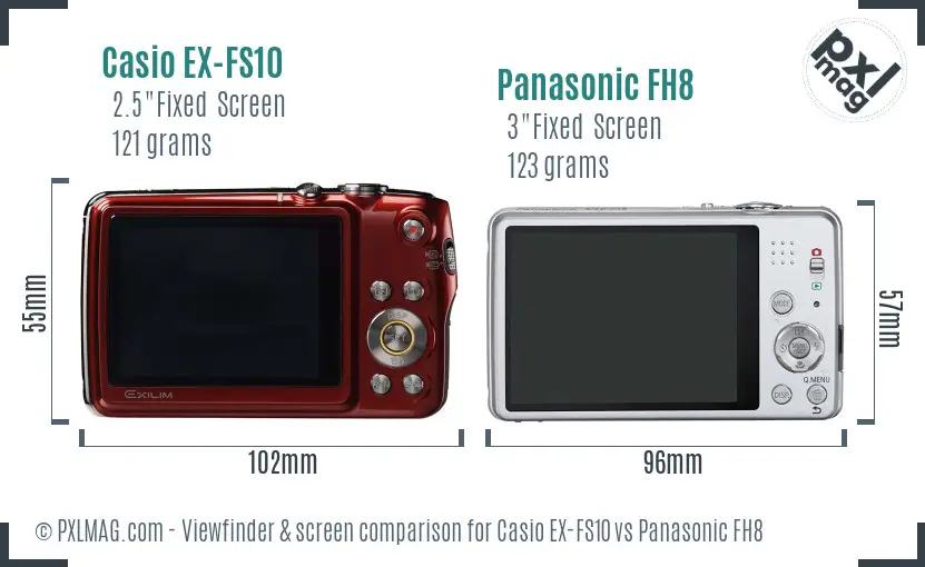 Casio EX-FS10 vs Panasonic FH8 Screen and Viewfinder comparison