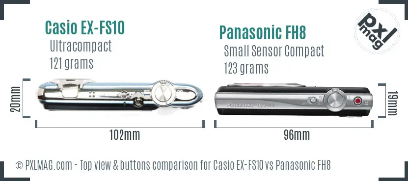 Casio EX-FS10 vs Panasonic FH8 top view buttons comparison