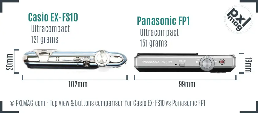 Casio EX-FS10 vs Panasonic FP1 top view buttons comparison
