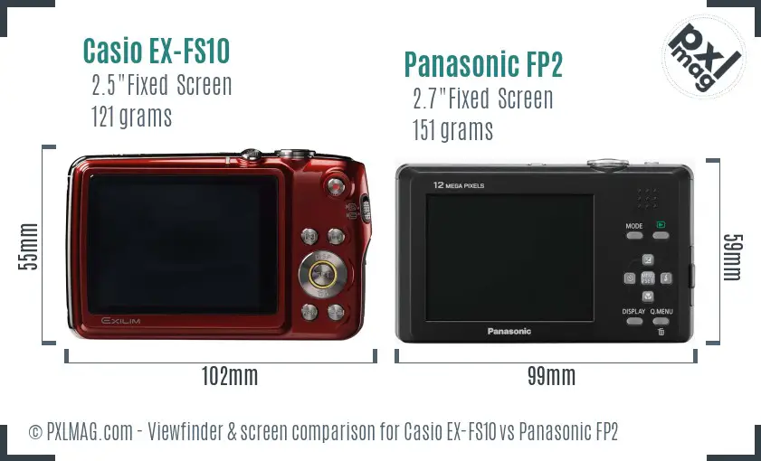 Casio EX-FS10 vs Panasonic FP2 Screen and Viewfinder comparison