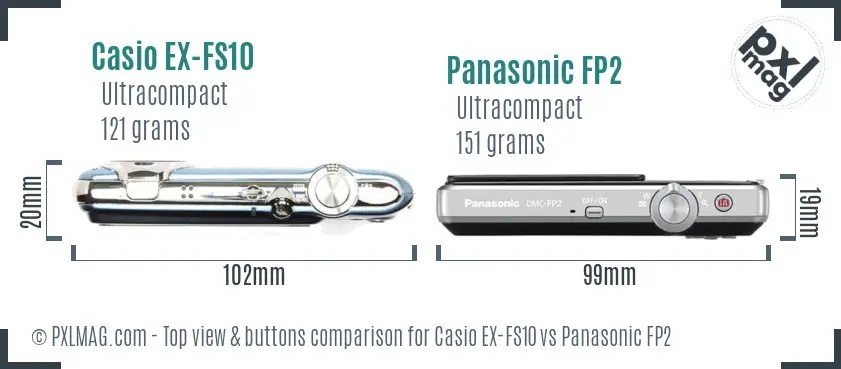 Casio EX-FS10 vs Panasonic FP2 top view buttons comparison