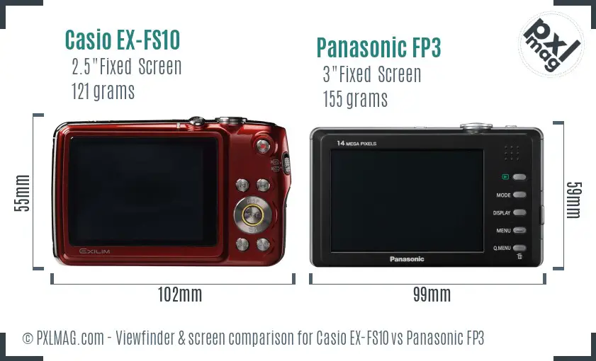 Casio EX-FS10 vs Panasonic FP3 Screen and Viewfinder comparison
