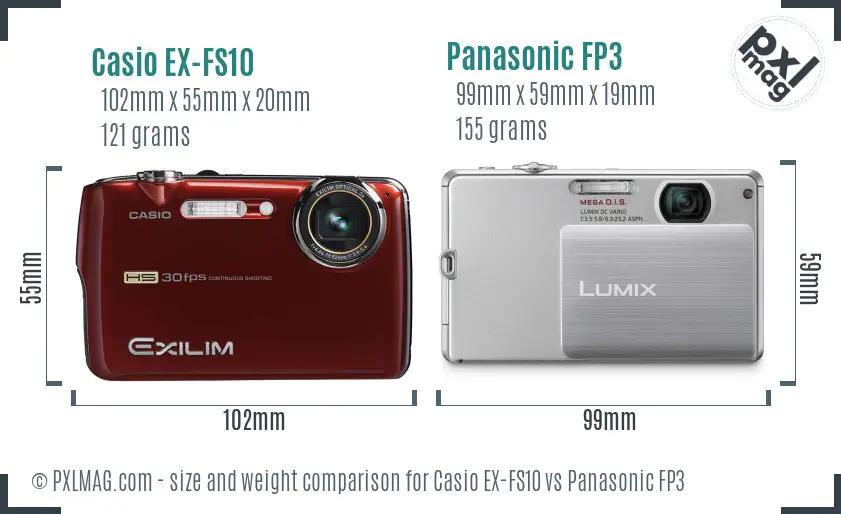 Casio EX-FS10 vs Panasonic FP3 size comparison