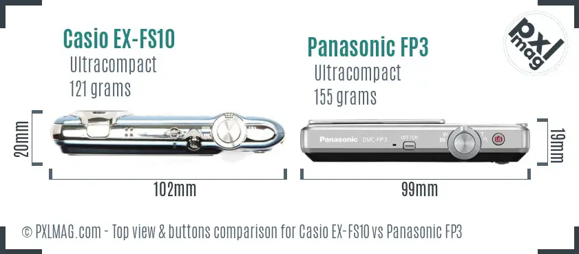 Casio EX-FS10 vs Panasonic FP3 top view buttons comparison