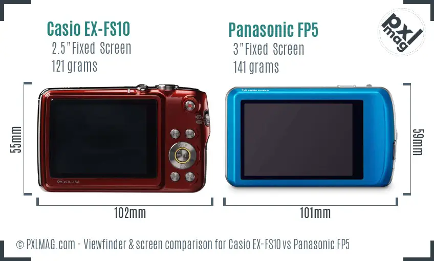 Casio EX-FS10 vs Panasonic FP5 Screen and Viewfinder comparison