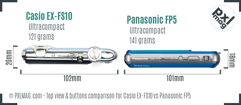 Casio EX-FS10 vs Panasonic FP5 top view buttons comparison