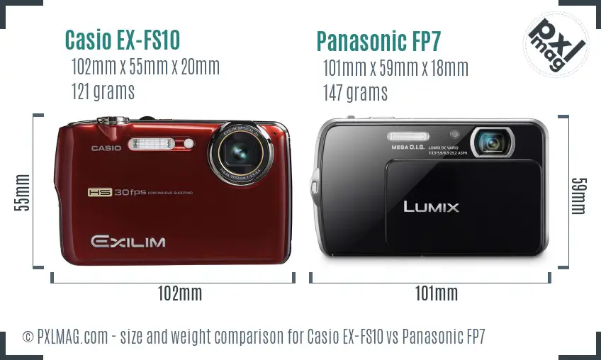 Casio EX-FS10 vs Panasonic FP7 size comparison