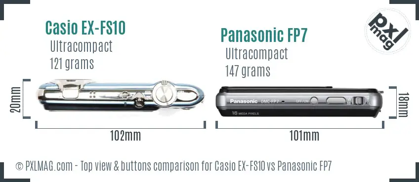 Casio EX-FS10 vs Panasonic FP7 top view buttons comparison