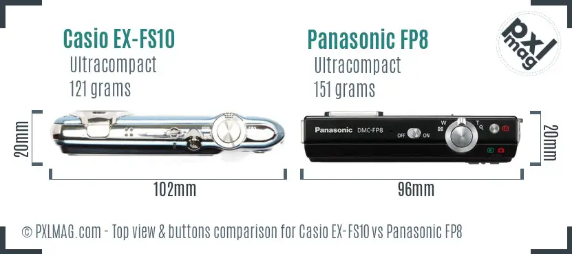 Casio EX-FS10 vs Panasonic FP8 top view buttons comparison