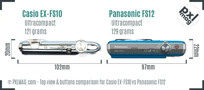 Casio EX-FS10 vs Panasonic FS12 top view buttons comparison
