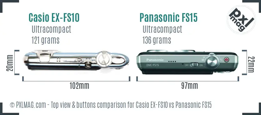 Casio EX-FS10 vs Panasonic FS15 top view buttons comparison