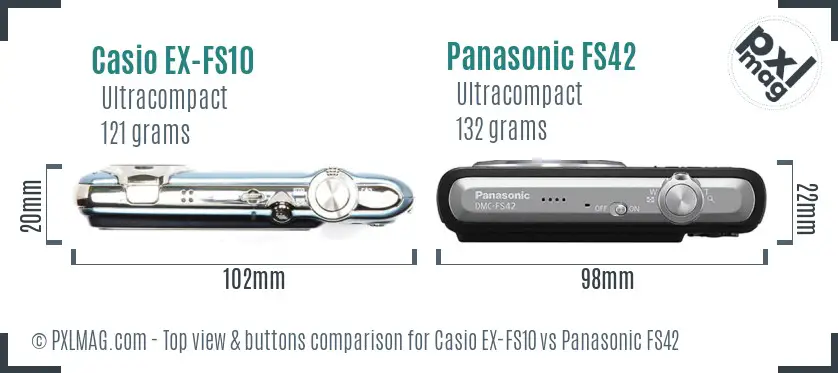 Casio EX-FS10 vs Panasonic FS42 top view buttons comparison
