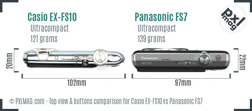 Casio EX-FS10 vs Panasonic FS7 top view buttons comparison