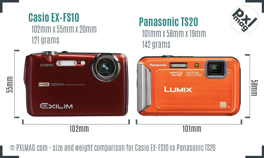 Casio EX-FS10 vs Panasonic TS20 size comparison