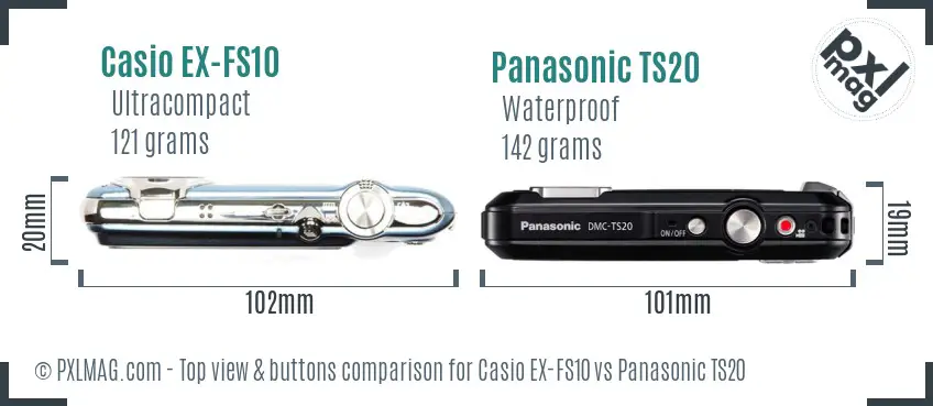 Casio EX-FS10 vs Panasonic TS20 top view buttons comparison