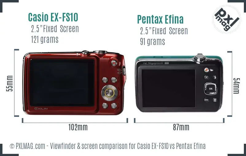 Casio EX-FS10 vs Pentax Efina Screen and Viewfinder comparison
