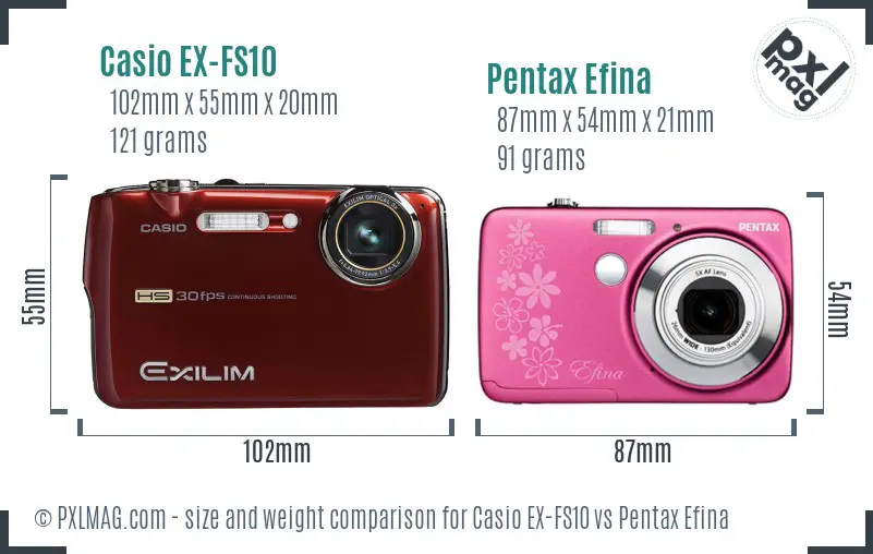 Casio EX-FS10 vs Pentax Efina size comparison