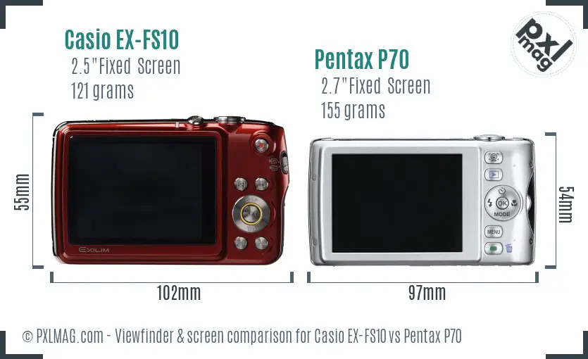 Casio EX-FS10 vs Pentax P70 Screen and Viewfinder comparison