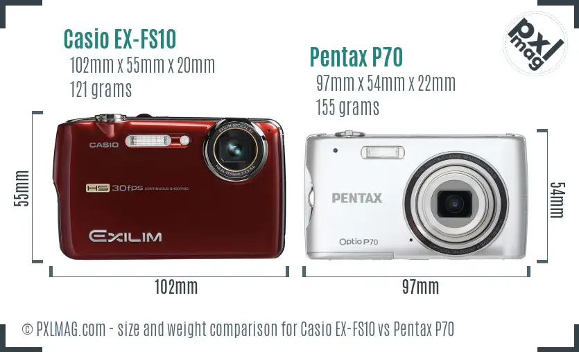 Casio EX-FS10 vs Pentax P70 size comparison