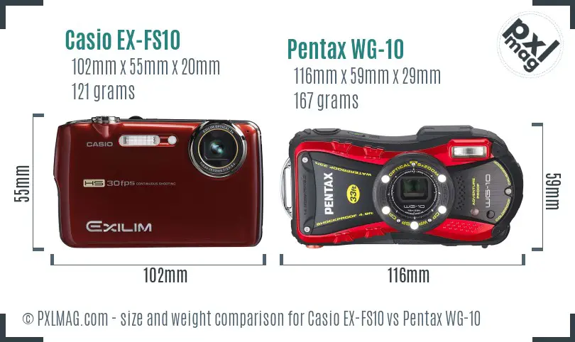 Casio EX-FS10 vs Pentax WG-10 size comparison