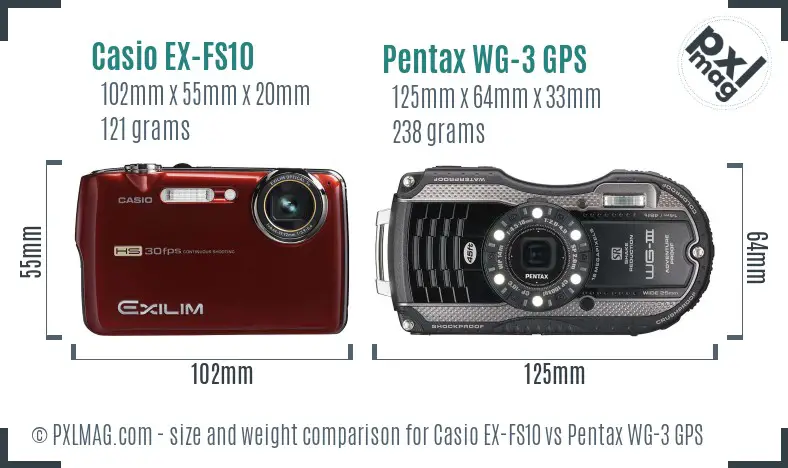 Casio EX-FS10 vs Pentax WG-3 GPS size comparison