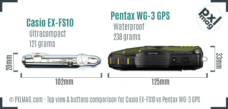 Casio EX-FS10 vs Pentax WG-3 GPS top view buttons comparison