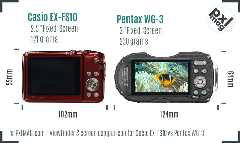 Casio EX-FS10 vs Pentax WG-3 Screen and Viewfinder comparison