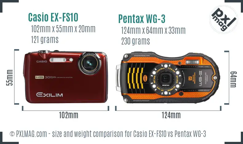 Casio EX-FS10 vs Pentax WG-3 size comparison