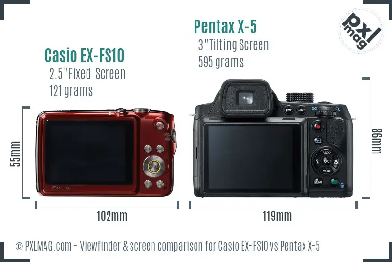 Casio EX-FS10 vs Pentax X-5 Screen and Viewfinder comparison